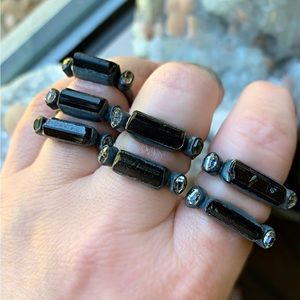 Black tourmaline, and Herkimer diamond ring